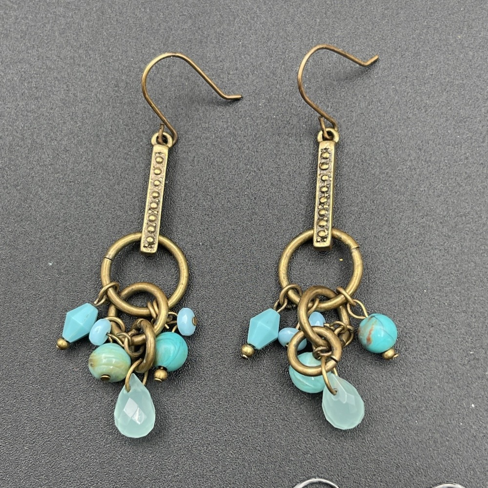 Turquoise Dangle Earrings Lot 3 Pairs Boho Brass Silver Tone Drop - Picture 4 of 5